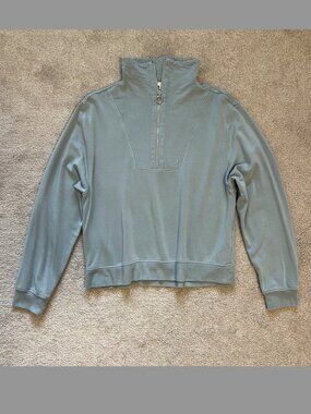 Z Supply Dusty Blue Gray Modal Gate Check Pullover Sweatshirt Size S